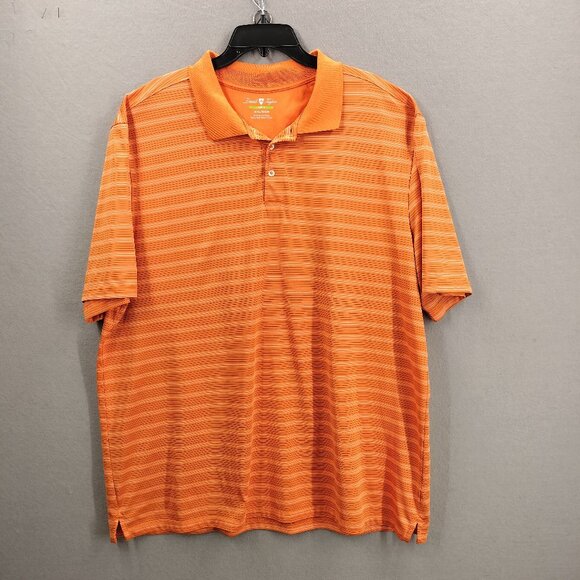 DAVID TAYLOR PRO Polo Shirt Mens 2XL Short Sleeve Button Down Golf Orange Stripe - Picture 1 of 6